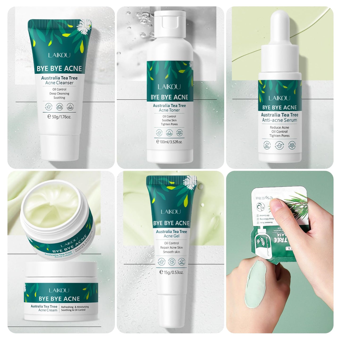 Leogony 7PCS Skincare Set for Teenagers Girls & Boys, Acne Skin Care Set for Teenage, Tea Tree Face Wash Gift for Mens Woman