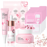 IZBEAUVO 28Pcs Sakura Skincare Gift Set, Refreshing Cherry Blossom Pamper Kit, Sakura Beauty Gift for Women, Japanese Cherry Blossom Skincare Set, Eye Cream, Face Serum & Cream, 5 Hydrating Set & 5 Mud Masks