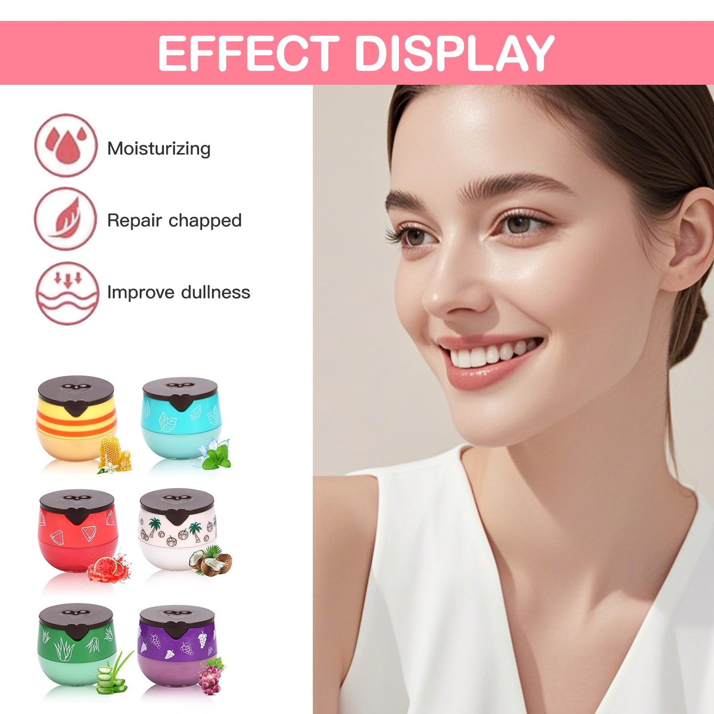 DOOCECIY 6 PCS Honey Lip Bee Balm Set, Moisturizer Fruit Honeybalm for Dry Chapped Peeling Lips