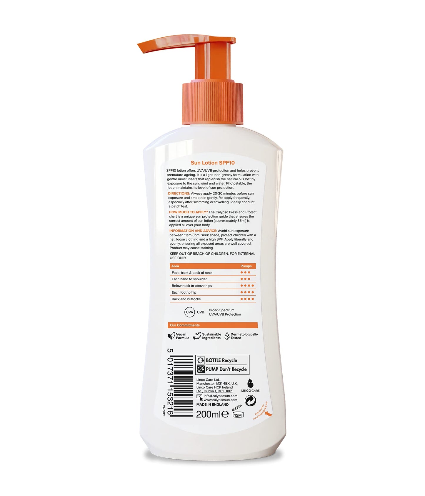Calypso Sun Lotion SPF10, 12 hours Moisturisation, Anti Ageing, Water Resistant, 200ml