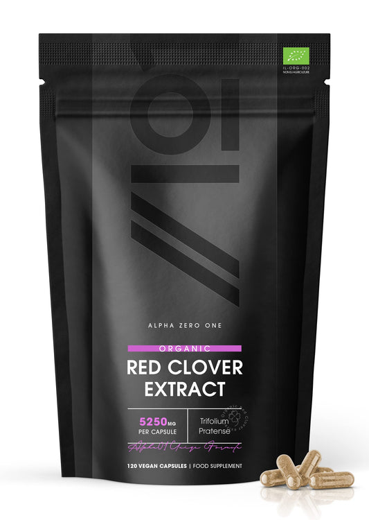 ALPHA01 Organic Red Clover Extract 5250mg - for Use During The Menopause - Potent 15:1 Pure Extract - Halal – 120 Vegan Capsules