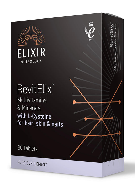 ELIXIR NUTROLOGY RevitElix™ 30 Tablets – Multivitamin for Hair, Skin & Nails with Biotin, Vitamin C, Vitamin E, Zinc & More, Vegetarian Friendly. Made in The UK