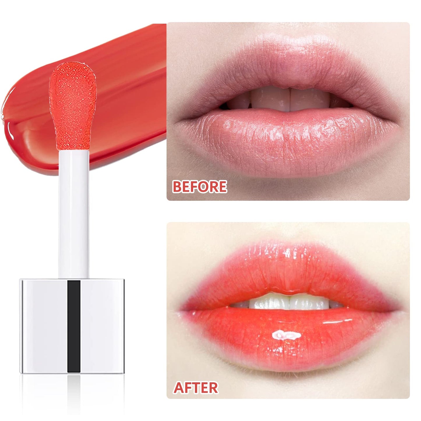 Uocasi Plumping Lip Oil, Hydrating Lip Gloss Tinted Lip Balm Transparent Lip Care, Big Brush Head Glitter Shine, Long Lasting Nourishing Non-sticky Fresh Texture (#4 Cherry)