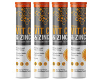 Vitamin C 1000mg & Zinc 15mg Orange Flavour Effervescent Tablets by Club Vits (4 Tubes of 20 Tablets)