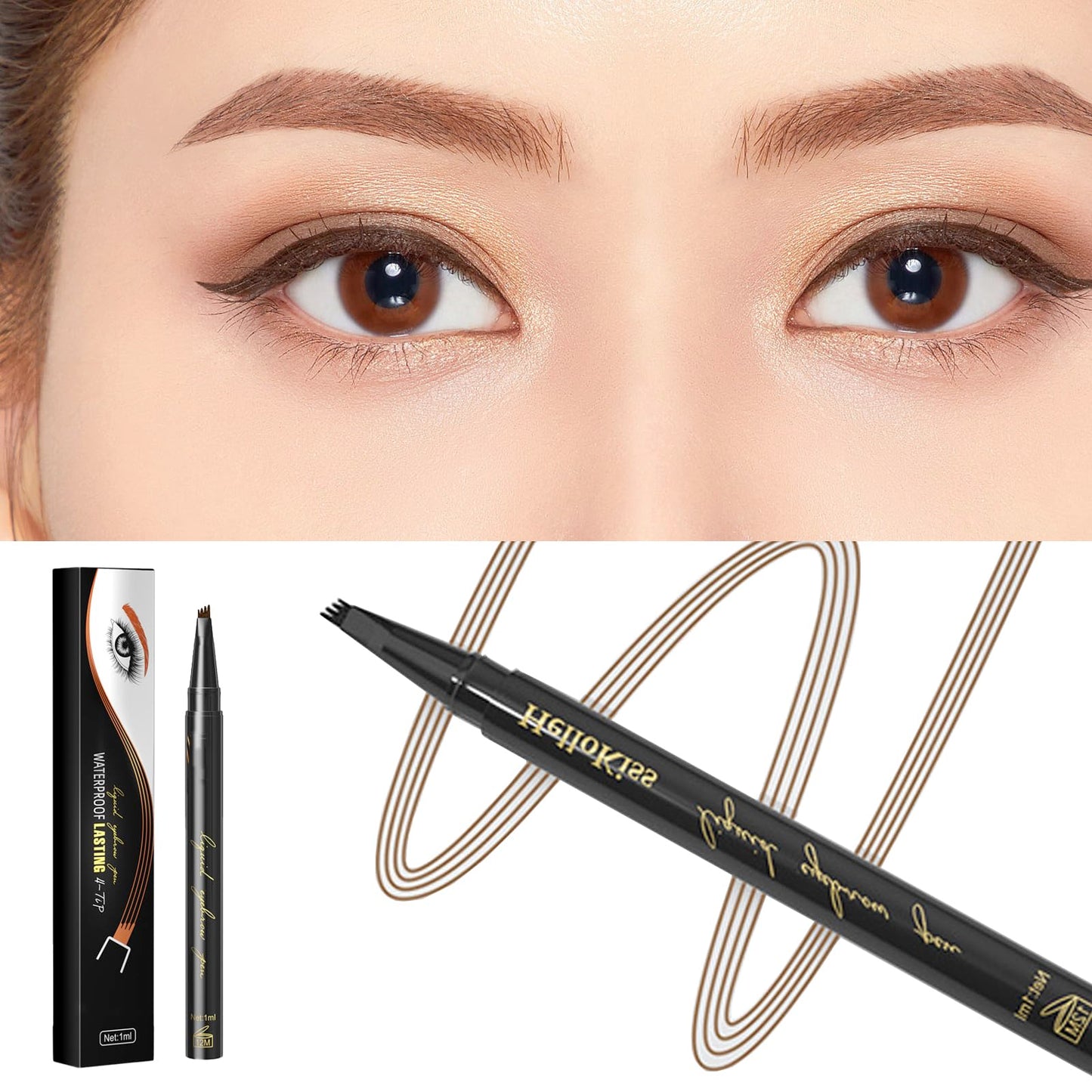 HAORQEE Eyebrow Pencil, Light Brown Waterproof Eye Brow Pen Microblading Smudge-Proof Long Lasting Brow Pencil with 4-Fork-Shaped Tip