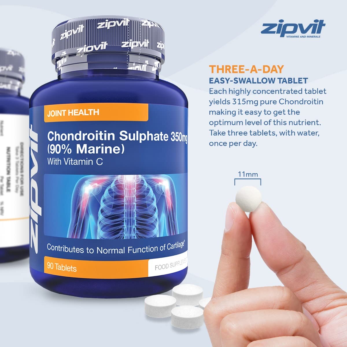 Chondroitin Sulphate 350mg with Vitamin C, 90 Tablets. 90% Pure Marine Chondroitin. Supports Collagen Formation and Cartilage Function.