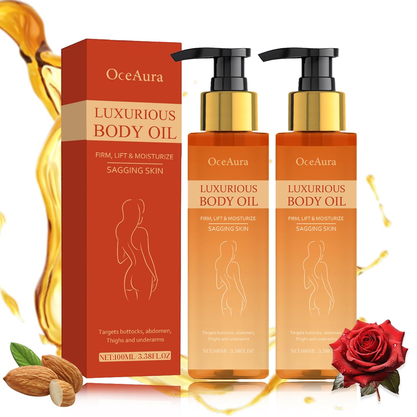 Magic Body Oil Firming 2 PCS Magic Luxury Body Oil, Moisturizing Firming Body Lotion for Smooth and Shiny Skin, Effectively Improves Fine Lines, Soft and Firm,for Women After Bathing, 100ml 3.38 Fl Oz