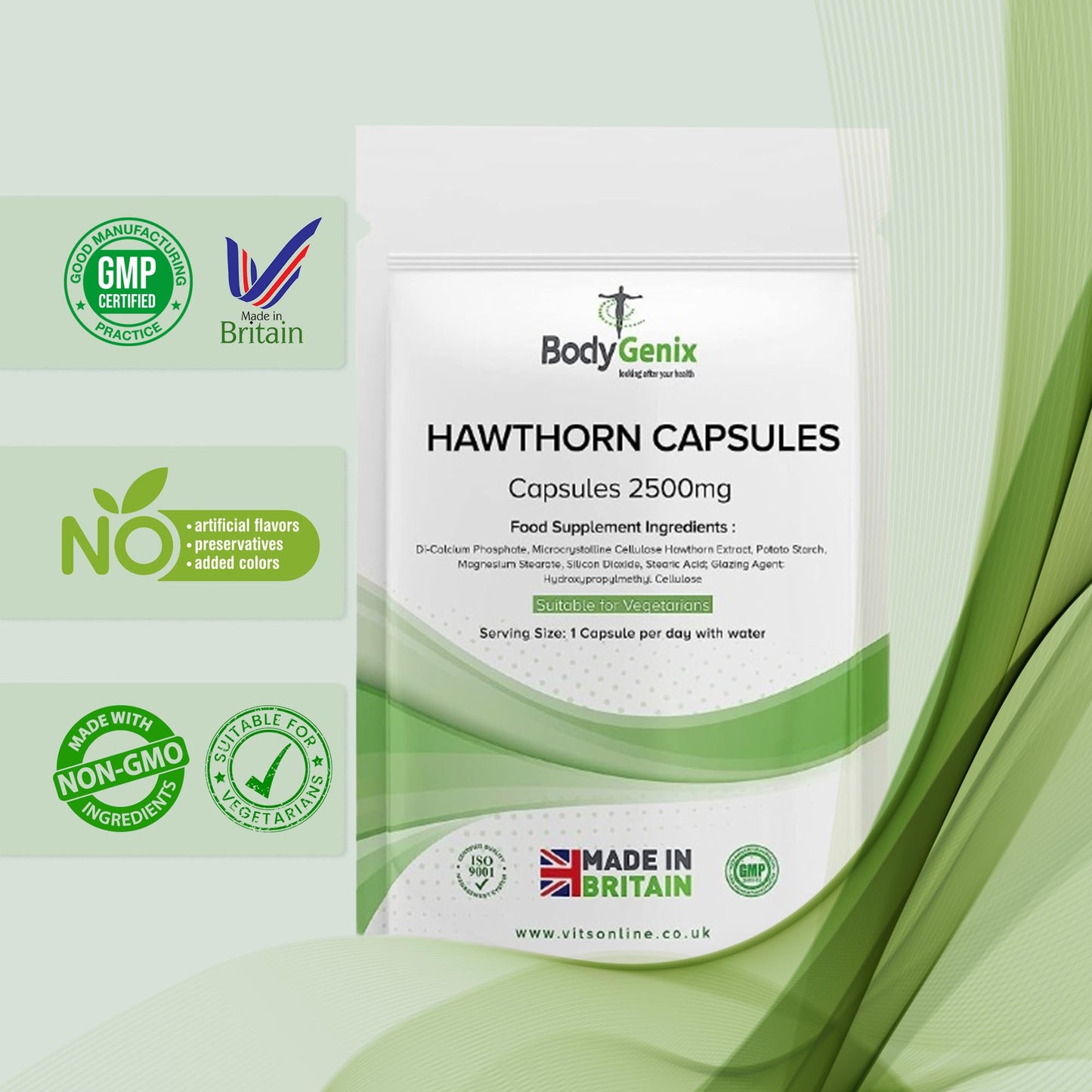 Bodygenix Hawthorn Capsules 2500mg UK Made Blood Circulation, Heart Support Supplement, Veg Friendly (30) 1 Month Supply