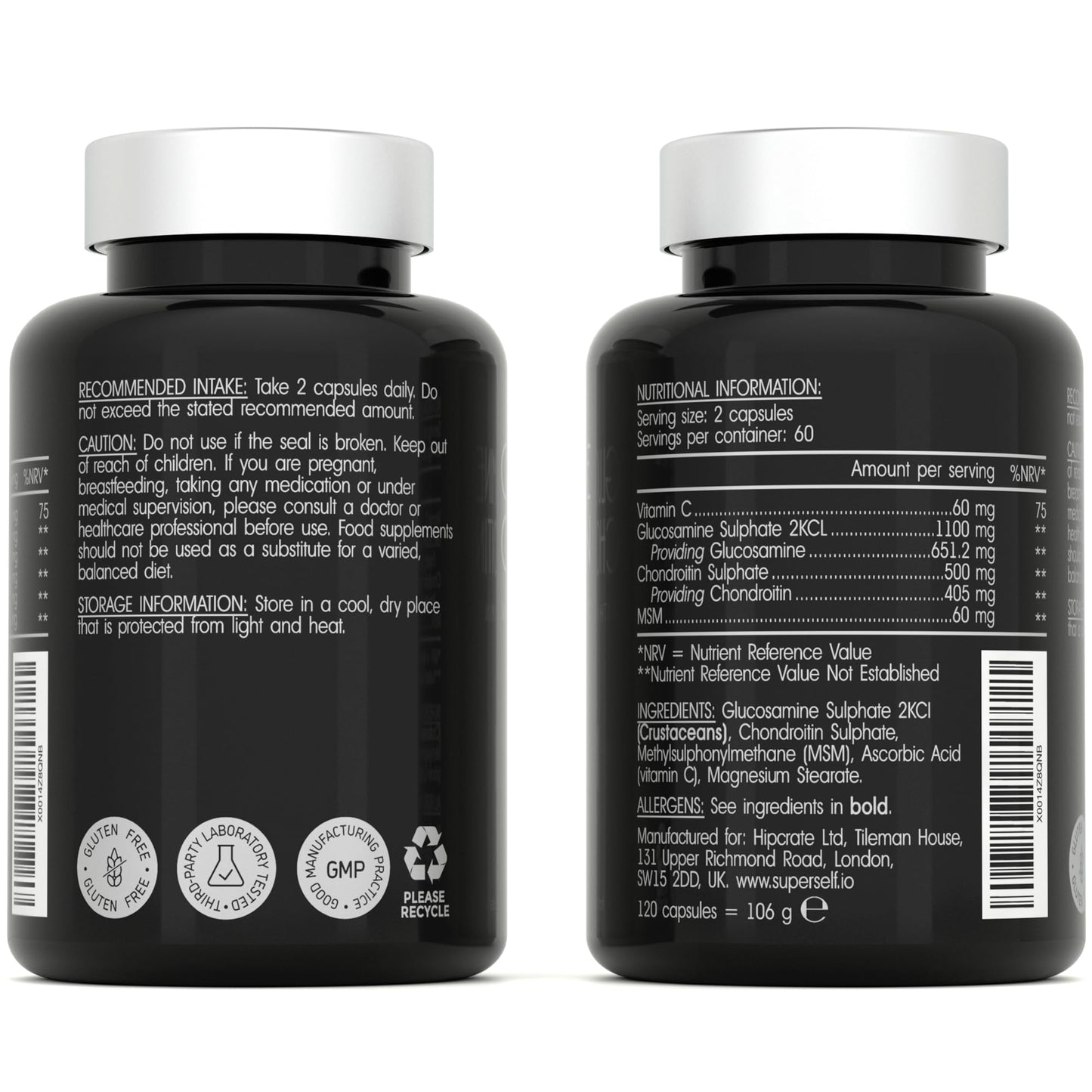 Glucosamine and Chondroitin High Strength - Glucosamine Sulphate with Chondroitin, MSM & Vitamin C - 120 Capsules - 1720mg Glucosamine Complex for Men & Women - Combination Supplements for Joints