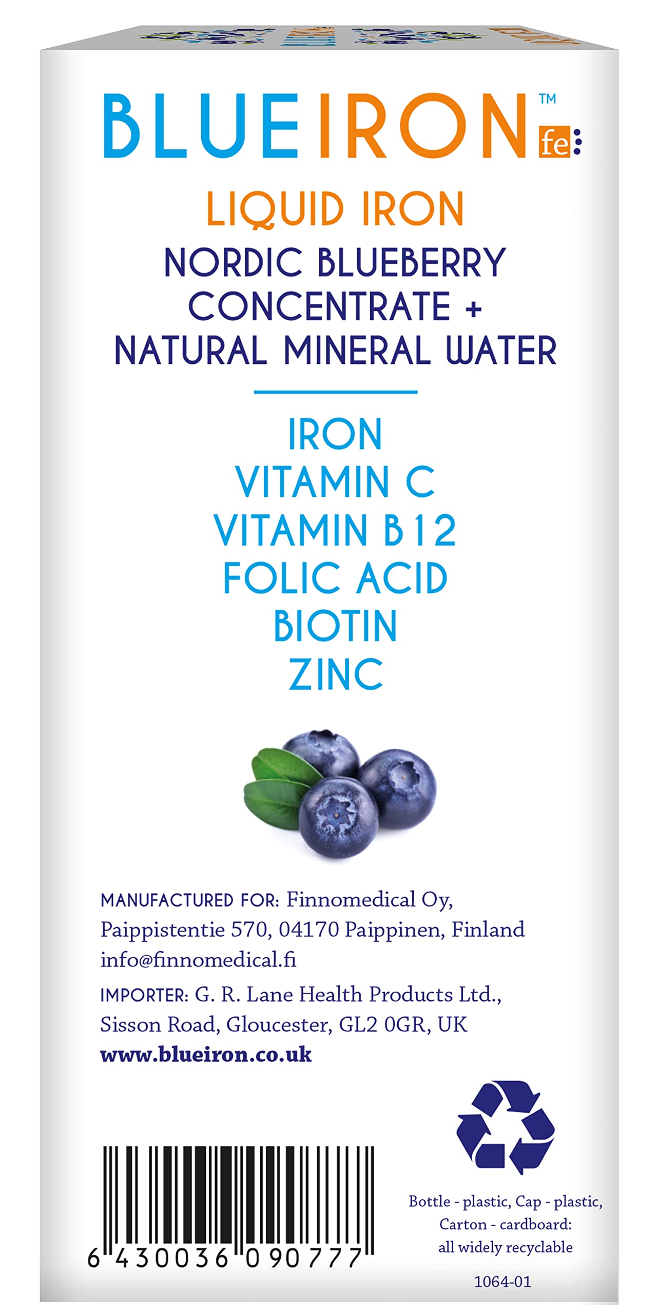 Blueiron Liquid Iron Supplement with Nordic Blueberries + Vitamin C, Vitamin B12, Folic Acid, Biotin and Zinc | 250ml | Suitable for Vegans | Easily Absorbed and Gentle On The Stomach