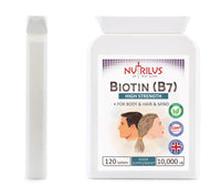 Nutrilus Biotin 120 Tablets 10,000µg - High Dose - Active D-Biotin - One-a-Day - Hair, Skin - Metabolism - Energy