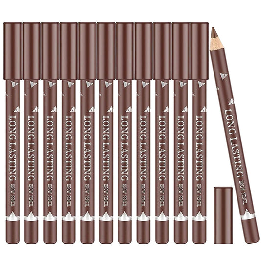 NatrLuxe 12 PCS Waterproof Brown Eyebrow Eyeliner Pencil - Long-lasting, Sweat-proof Makeup Brow Tint Pen