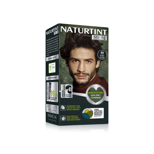Naturtint Men Permanent Hair Colour Gel 4N Natural Chestnut for Hair Beard and Moustache. Ammonia Free, up to 100% Grey Coverage, Natural Looking Long Lasting Results