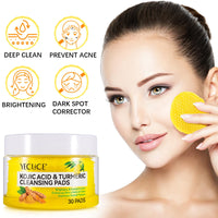 Kojic Acid Cleansing Pads,Kojic Acid and Turmeric Cleansing Pads for Face & Body,Helps Balance Skin Oil And Water, Gentle & Non-Irritating,Natural Ingredients,All Skin Types(30Pads)