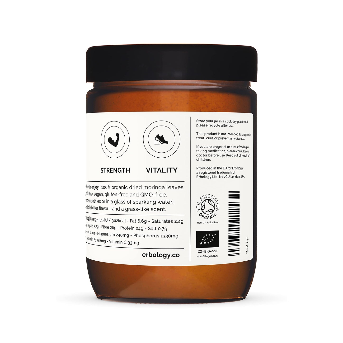 100% Organic Moringa Pure Leaf Powder 180g - Immunity - Straight from Farm - Raw, Vegan and Gluten-Free - Non-GMO - No Additives or Preservatives - Recyclable Glass Jar