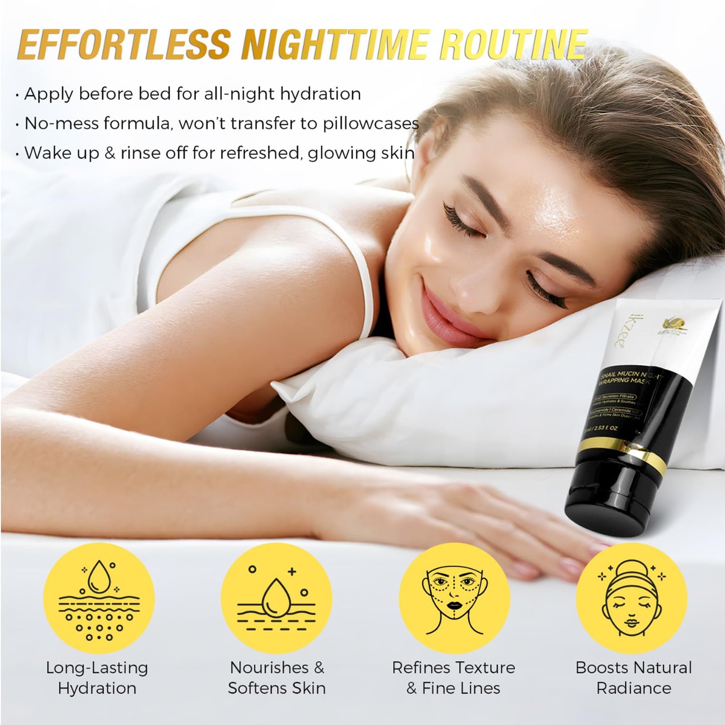 Midgpnes Snail Mucin Collagen Wrapping Peel Off Face Mask, Niacinamide Night Treatment, Deeply Hydrates and Tightens Soothes Skin,Firms Skin Overnight,75ml with Brush