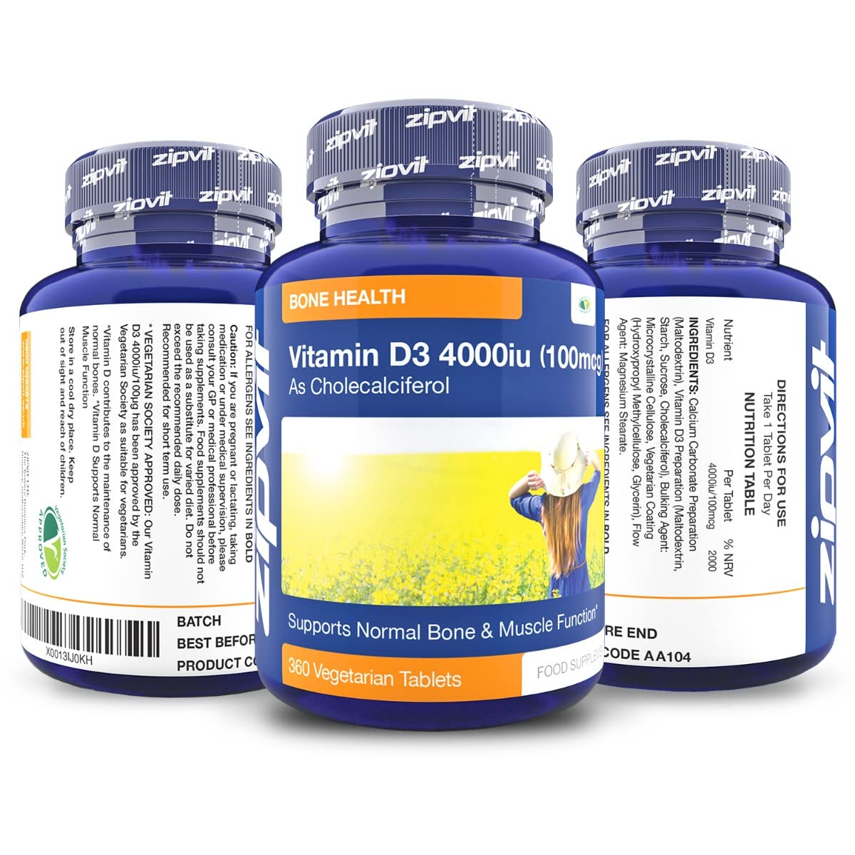 Vitamin D 4000iu 360 Micro Tablets. Vegetarian Society Approved. 12 Months Supply. Vitamin D3 Supports Bone Health and Your Immune System