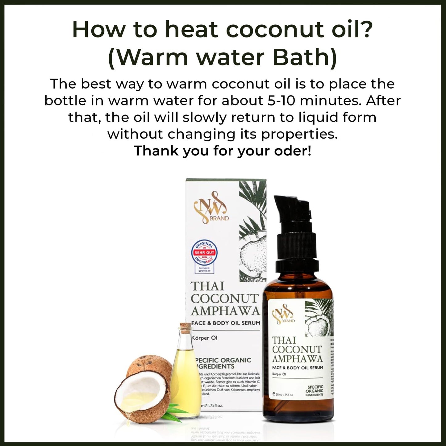 NW BRAND NW Brand Thai Organic Coconut Oil, Vitamin C and E Enriched, Natural Skin Care Oil, 50 ml