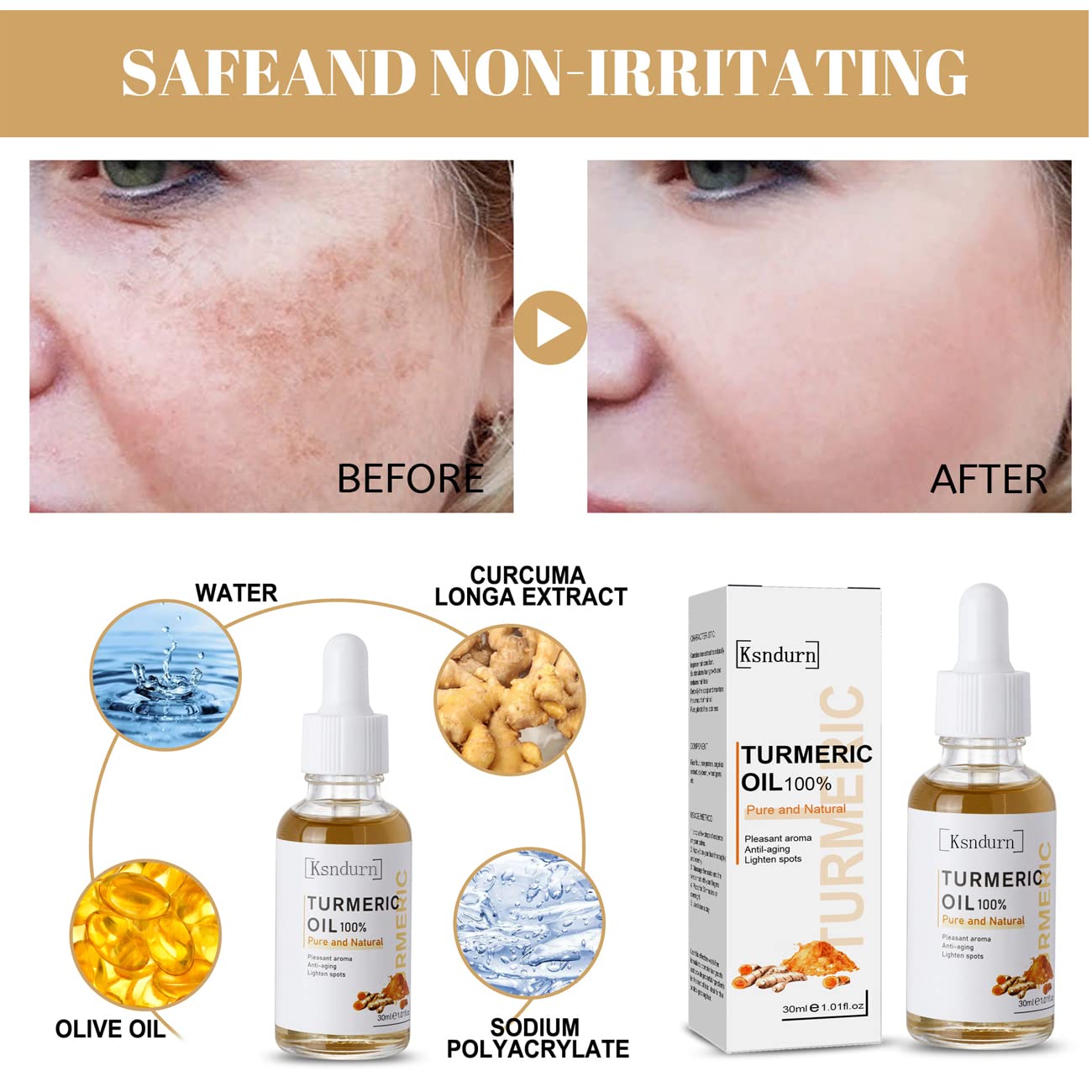 Turmeric Serum Dark Spot Removal, Ksndurn Turmeric Face Serums Oil, Turmeric Dark Spot Corrector Serum for Face & Body, Heals Scars, Moisturizing, Skin Brightening Serum for Dark Spots
