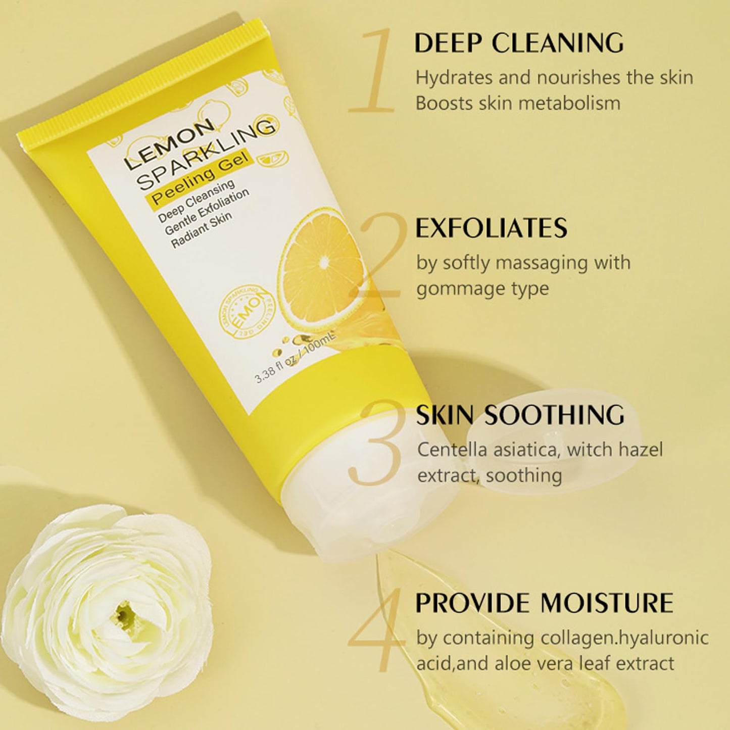Lemon Exfoliating Gel,Lemon Peeling Gel,Vitamin C Face Scrub,Soft your Skin & Remove Dead Skin,Natural Face Scrub Exfoliator for Blackhead,Mild Face Exfoliator Scrub for Radiant Skin,Face & Body &Knee