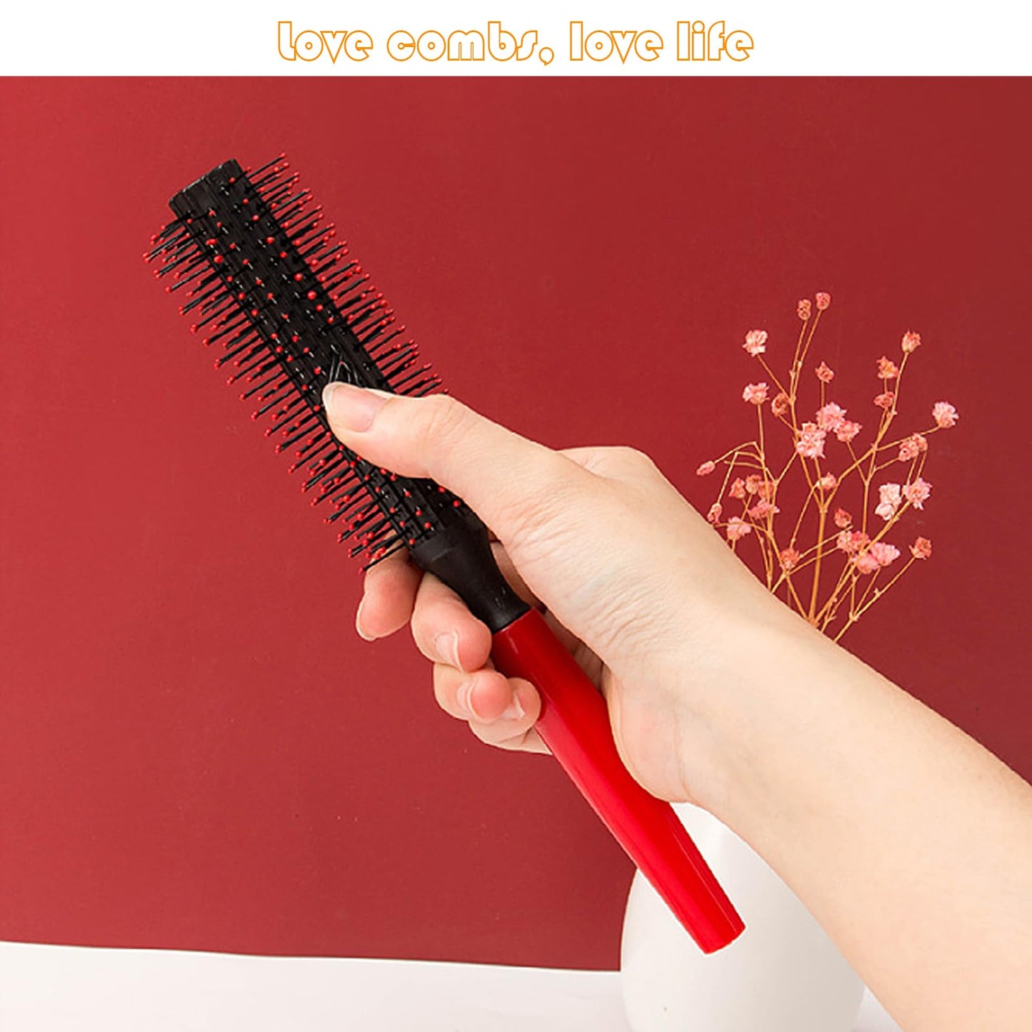 Professional Quiff Roller Round Hair with Red Rubber Grip Handle,Curly Hair Ideal round hair brush for men and Barbers