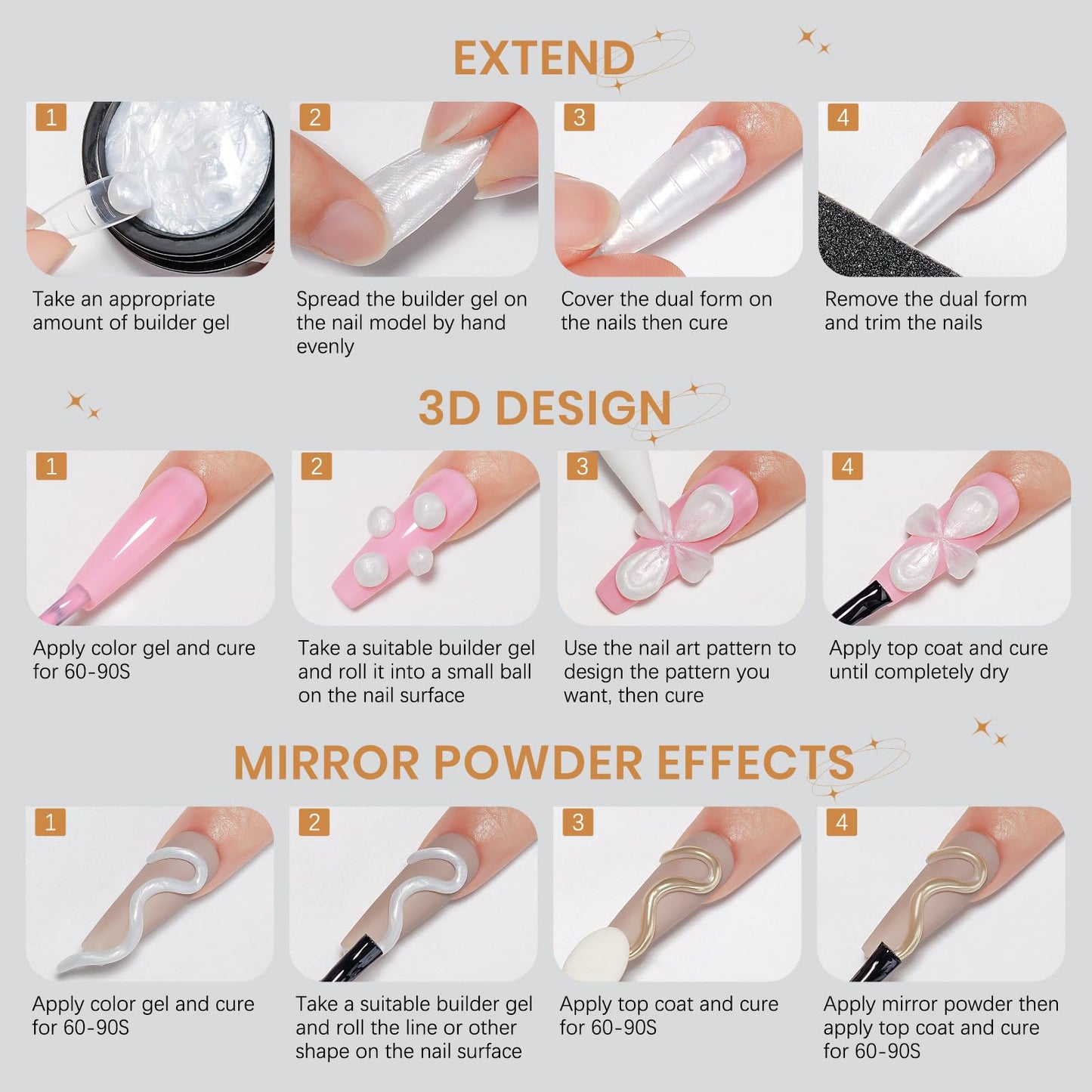 SUPWEE Solid Builder Gel, Pearl White 3D Sculpture Gel Nail Art Non-Stick Hand Nail Extension Varnish for Carving Patterns Decoration DIY Home Salon Manicre
