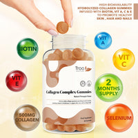 Troo Health Care Collagen Complex - 60 Natural Pineapple Flavour Chewable Gummies - One Per Day Hydrolysed Collagen with Biotin, Vitamin C and Selenium - Three Months Supply – Healthy Skin and Hair for Men and Women