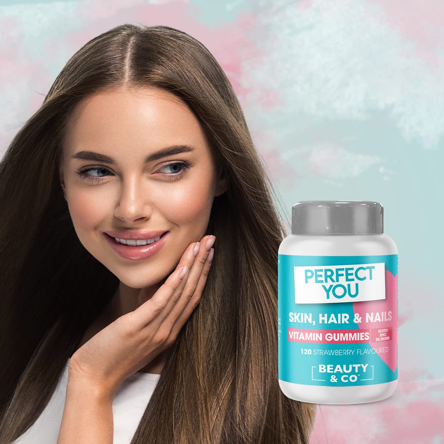 Perfect You Skin, Hair and Nails Gummies - with Biotin, Zinc & Selenium - Strawberry Flavoured Gummies (120 Count)