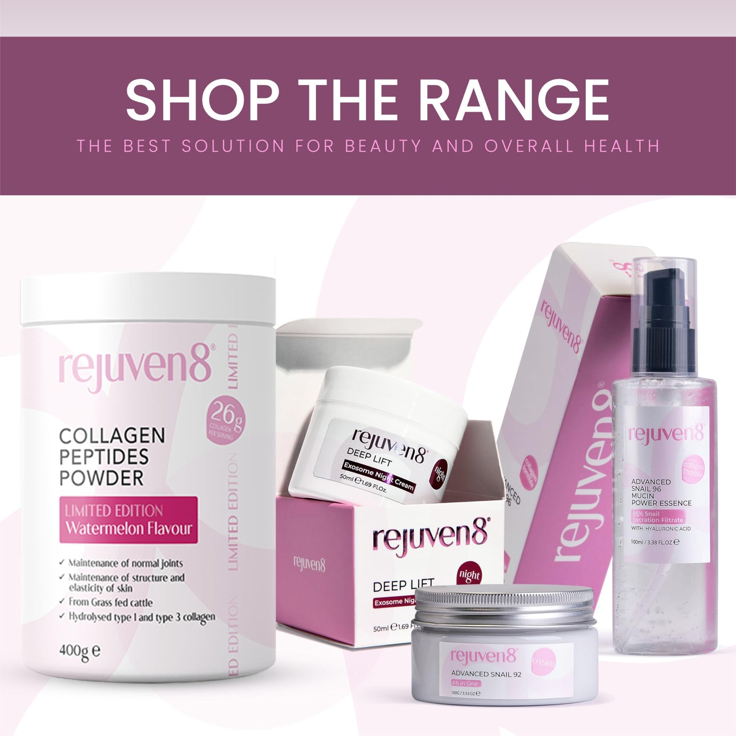 Rejuven8 Collagen Boosting Serum with Copper Peptides & Hyaluronic Acid – Anti Ageing Face Serum for Women – Vegan Skincare – Hydrating Collagen Serum for Fine Lines & Wrinkles – 30ml
