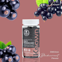 Mushroom Complex Gummies Lion's Mane and 5 Mushroom Blends (Reishi, Maitake, Cordyceps, Chaga & Tremella) Added Pantothenic Acid & Iodine - Blackcurrant-Flavoured Multi Mushroom Complex Vegan Gummies