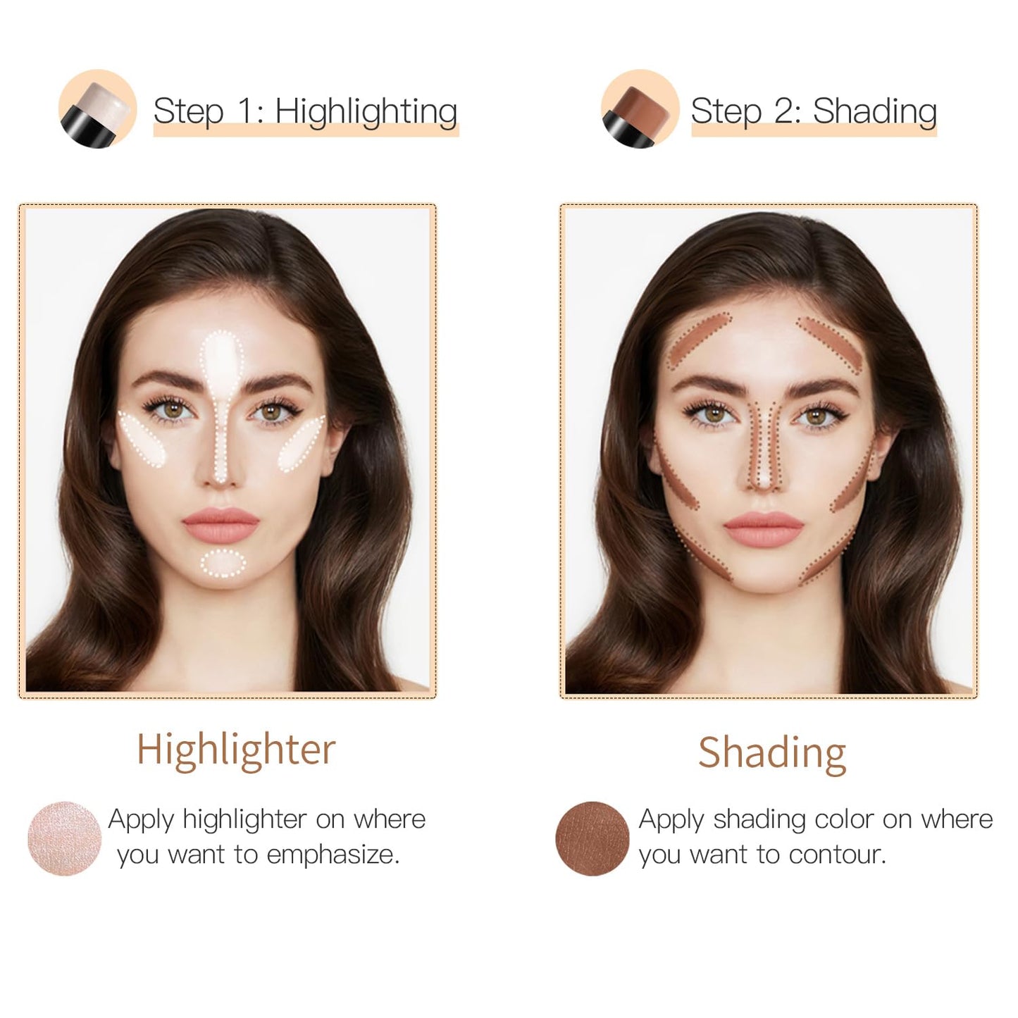 YUYUE-YY Bronzer Makeup Contour Stick, Highlighter Contour Bronzer Wand, Face Brightens Contour Stick for Long-Lasting & Waterproof. Face Make-up & Body Contour Highlight Makeup Illuminator for Daily Wear(10#)