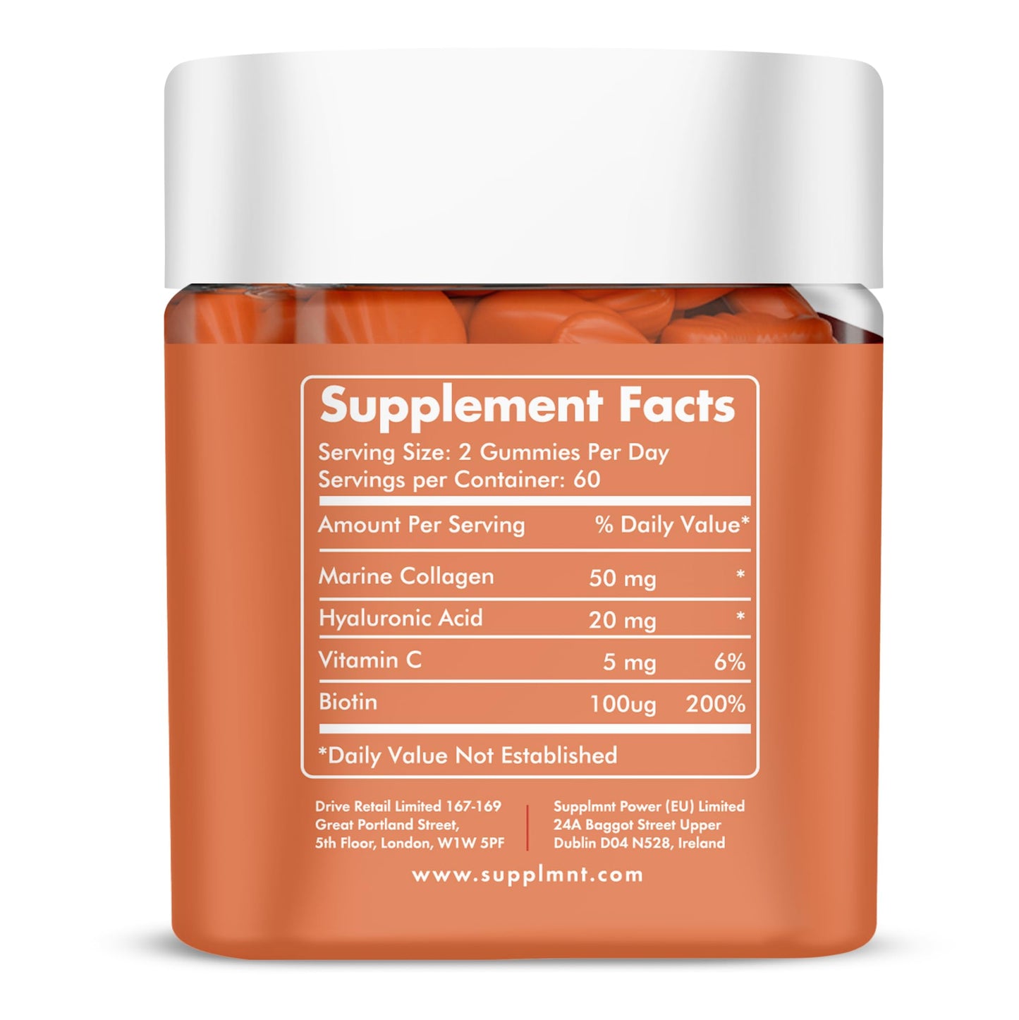 supplmnt. Marine Collagen Gummies - Hydrolysed Collagen Peptides with Biotin, Hyaluronic Acid & Vitamin C - Collagen Supplements for Women and Men - 120 Gummies. Collagen for Skin, Hair & Nails 2 Months Supply