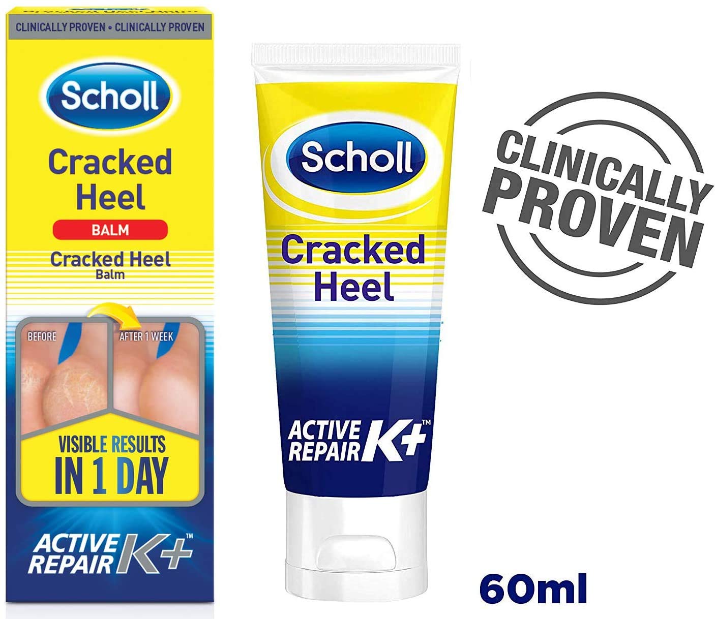 Scholl Cracked Heel Complete Cream with Repair K+, 60ml - Moisturising Treatment Cream for Cracked Heels and Dry Skin with Keratin (Pack Of 2)
