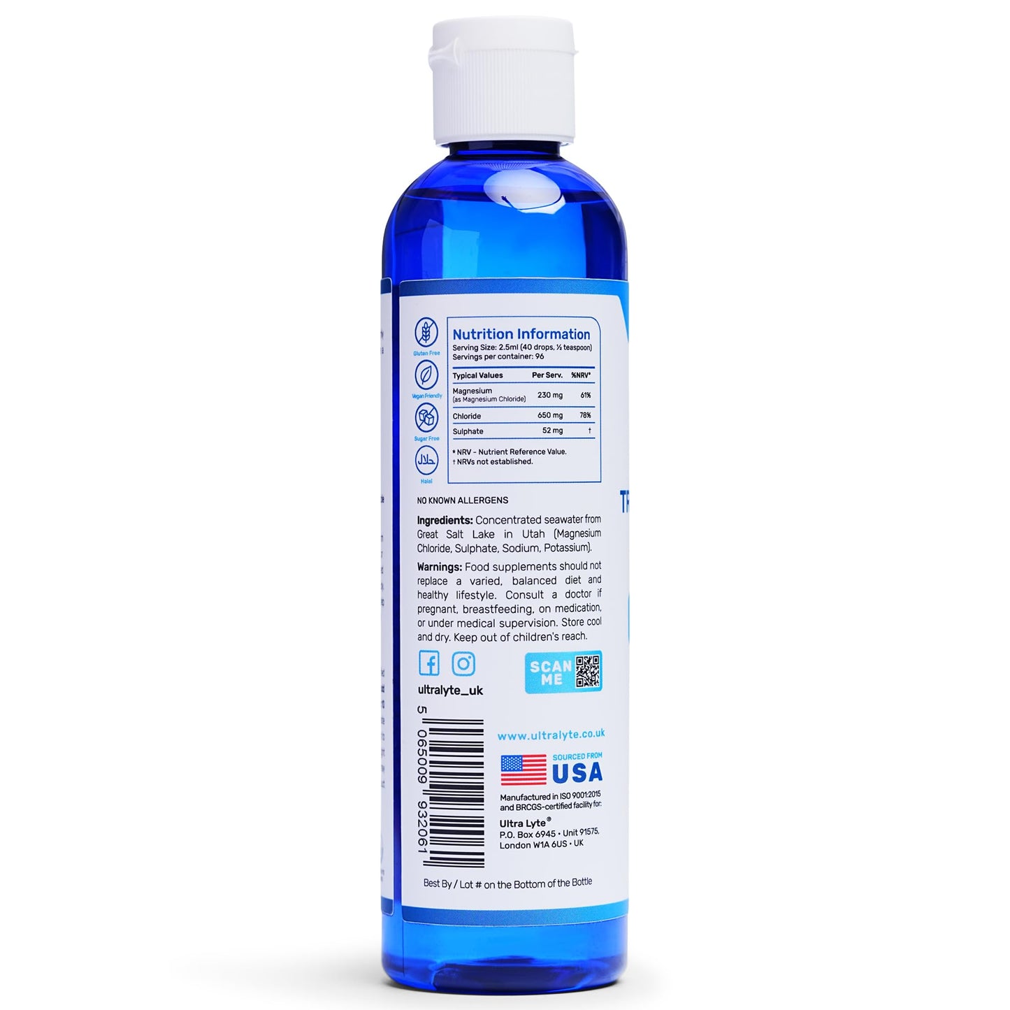 Ultra Lyte Trace Mineral Drops – 237 ml All Natural Complete Mineral Complex Food Supplement – 96 Days Supply – Electrolyte Drops – 72 Trace Minerals (8 oz)