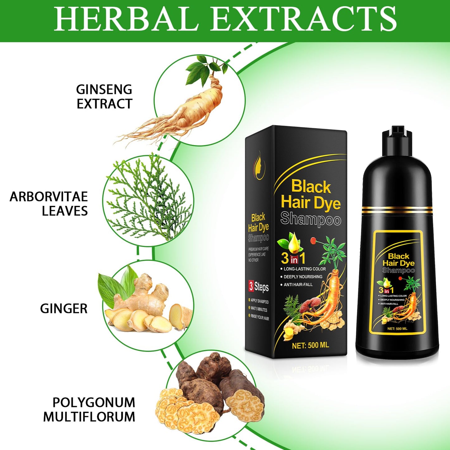 Generic 3-in-1 Herbal Hair Dye Shampoo, Herbal Hair Dye Shampoo Deeply Nourishing, Natural Brown Hair Color Solution for Women & Men