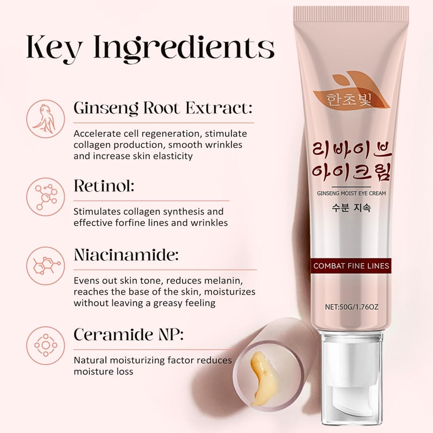 Ginseng & Retinol Eye Cream, Revive Under Eye Serum, Korean Eye Cream, Eye Cream For Dark Circles And Puffy Eyes, Anti-Aging & Wrinkle, Vegan Korean Skincare, 50ml Visible Results In 4 Weeks