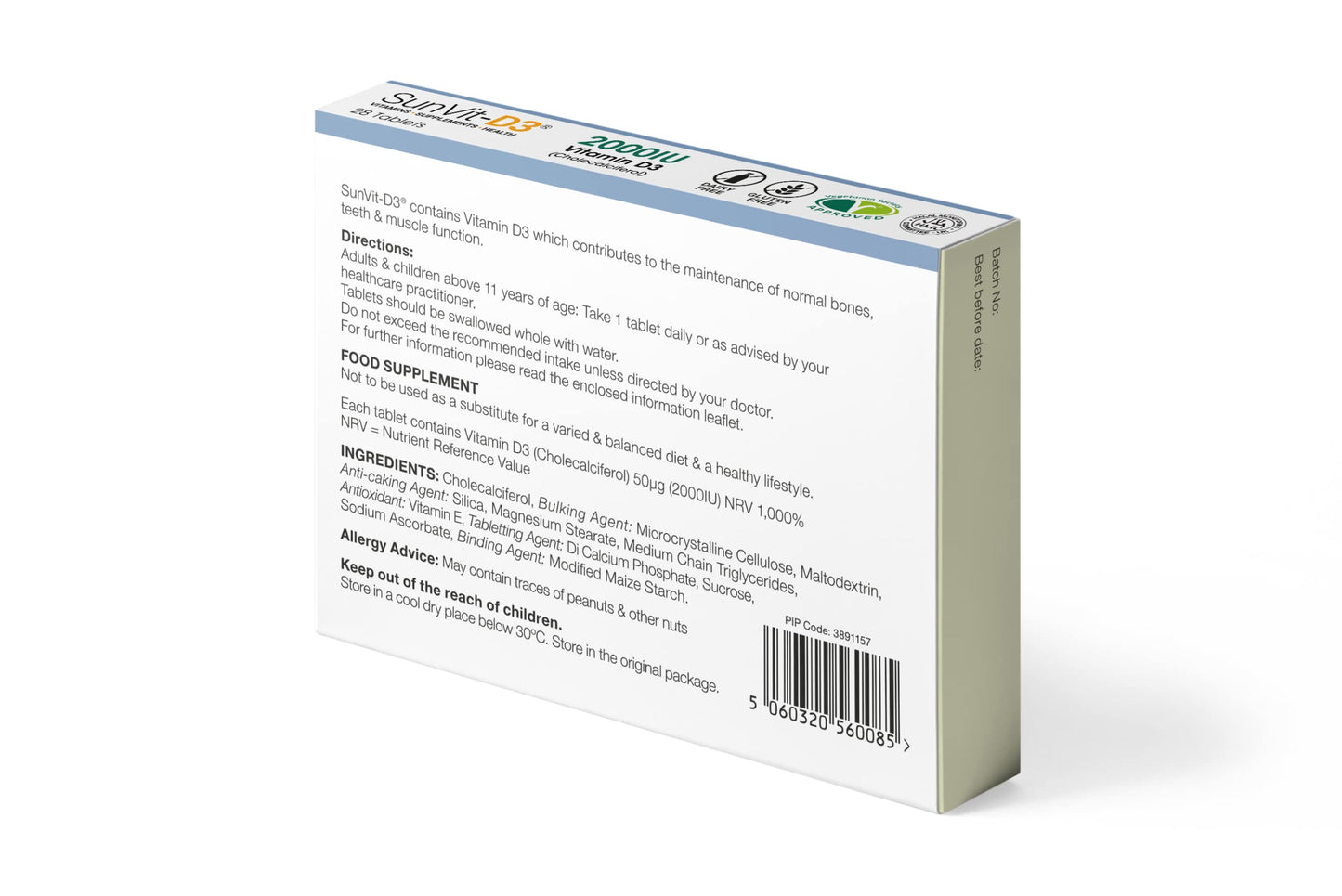 SunVit-D3 Vitamin D 2000iu - High Strength Vitamin D Tablets Support The Maintenance of Bone, Teeth, Muscle & Immune System | Made in UK & GMP Approved | Dairy & Gluten Free - D3 Vitamins 28 Tablets