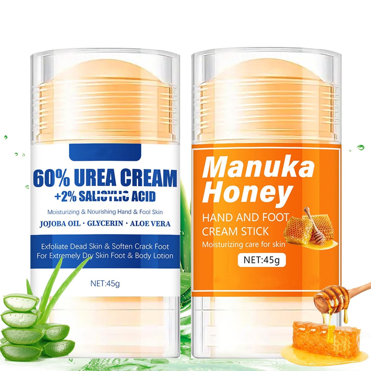 DMQ Urea Cream 60 Percent for Feet - Honey Foot Cream - Urea Foot Cream for Cracked Heels and Dry Skin - 2PCS Cracked Heel Repair Cream for Hands & Feet Skin Care - 60% Urea & Honey Foot Balm