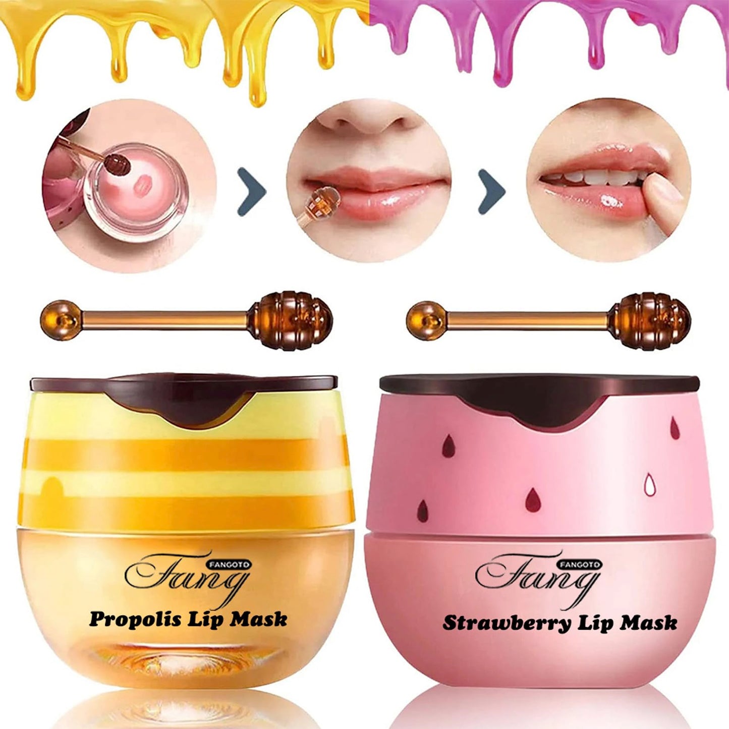 HAORQEE 2PCS Honeybalm Lip Mask Lip Balm Set, Honey Strawberry Lip Sleeping Mask Lip Care Set Lip Repair Lipbalm Lip Balms Lip Plumper, Reduce Lip Lines Moisturiser Nourishing for Dry Peeling Cracked Lips