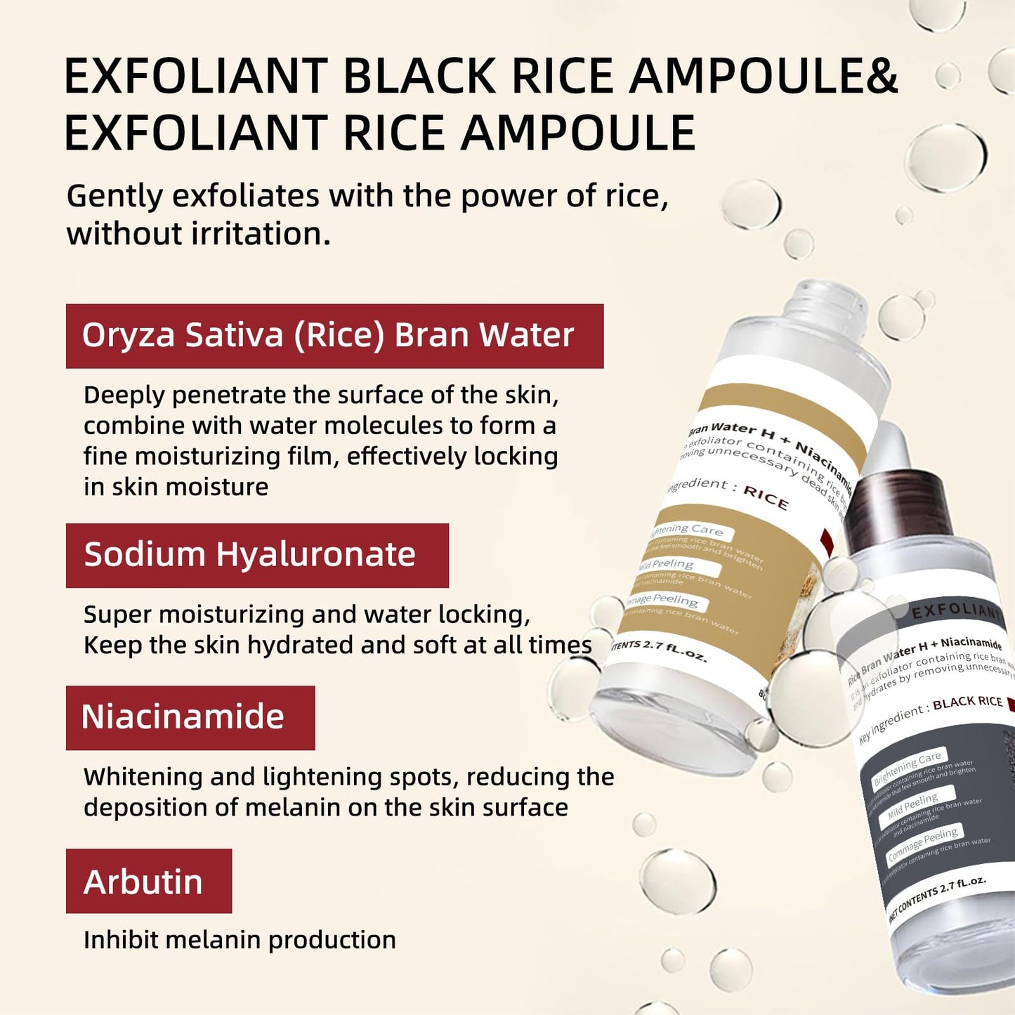 Peel Shot Glow Rice Ampoule Duo White Rice +Black Rice - Face Scrub Exfoliator Pore Minimizer for Face - Gentle Facial Cleanser with Rice Water & Niacinamide - Pore Minimizer Serum 2pcs