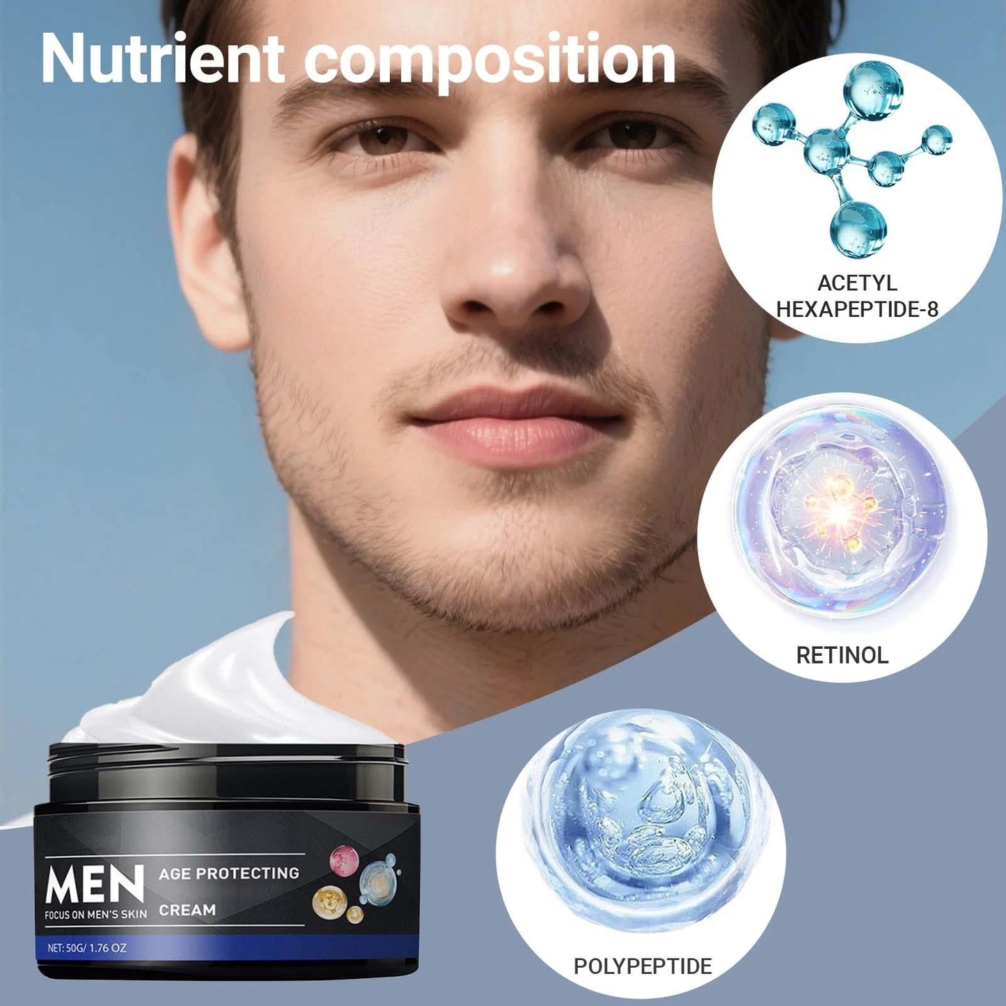Men's Skin Tightening Cream For Face - for Facial Aging, Fine Lines And Wrinkles, Mens Moisturiser Face Cream Mens Skincare Smoother, For Men's Daily Routine, Youthful Look, Hydrated, Non-Greasy 50ml