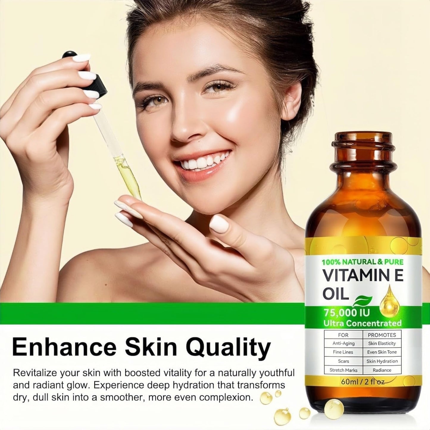 AurolaGlow Pure Vitamin E Oil for Skin & Hair - Natural Bio Oil Scar Treatment, Vitamin E Capsules for Face (2 Fl Oz) - Non GMO, Cold Pressed, Moisturizing & Easy to Absorb