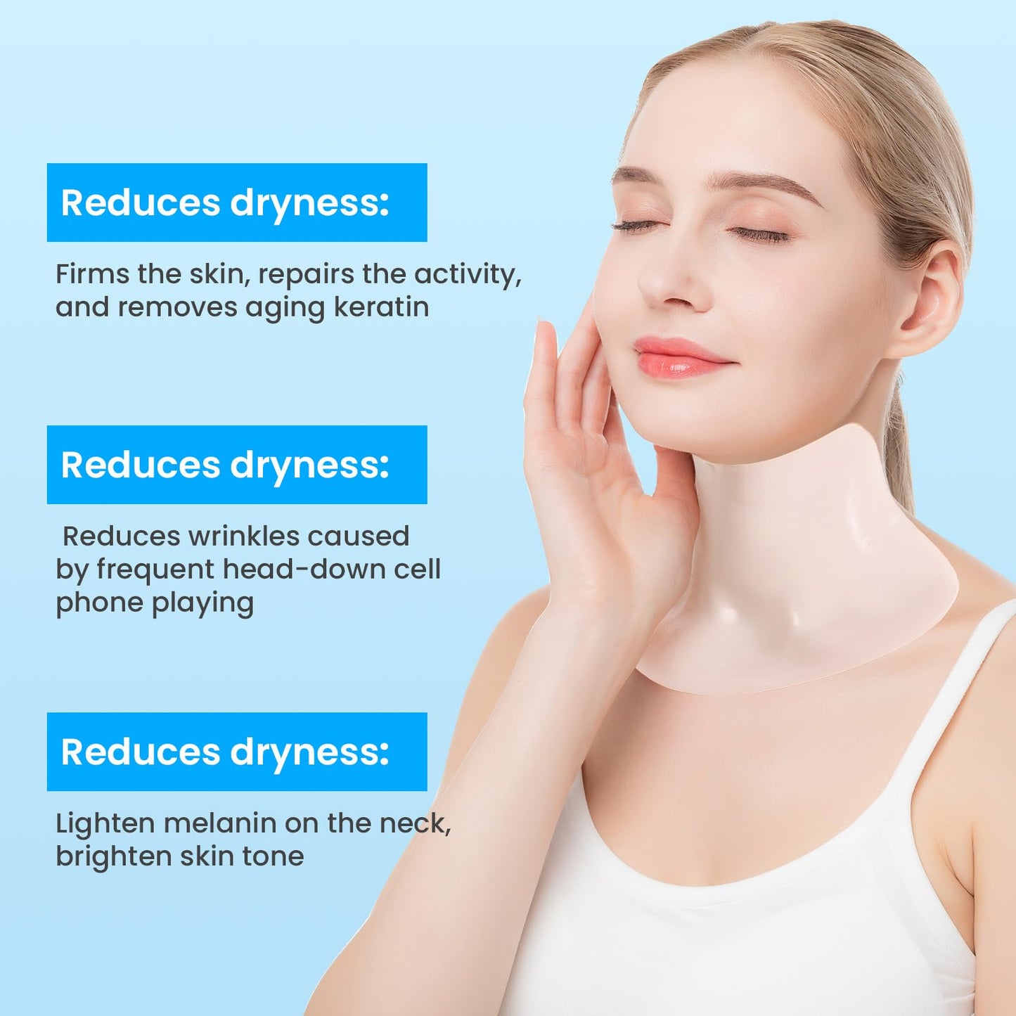 AUSLKA Neck Wrinkle Patches Moisturizing Hydrolyzed Collagen Mask, Neck Lifting Firming Pads for Tightening Skin 5 PCS, Collagen Masks for Looking Down Causes Wrinkles