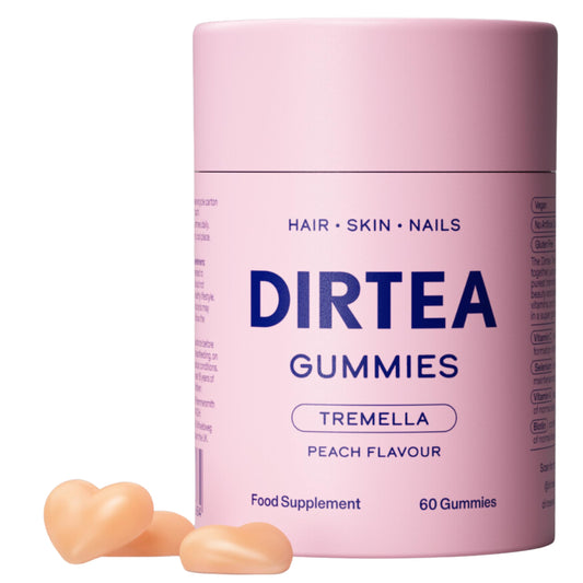 DIRTEA 60 Tremella Mushroom Gummies with Biotin & Vitamin C | Hair, Nail & Skin Supplement (1 Month's Supply) | 3,000mg / Serving | Vegan, Natural & Sugar Free | 60 Gummies - Peach Flavour