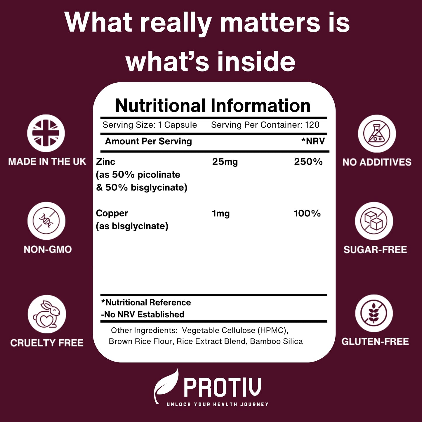 Protiv Zinc 15mg 120 Capsules - Essential Mineral Supplement for Immune System Support and Skin, Hair & Nail Care