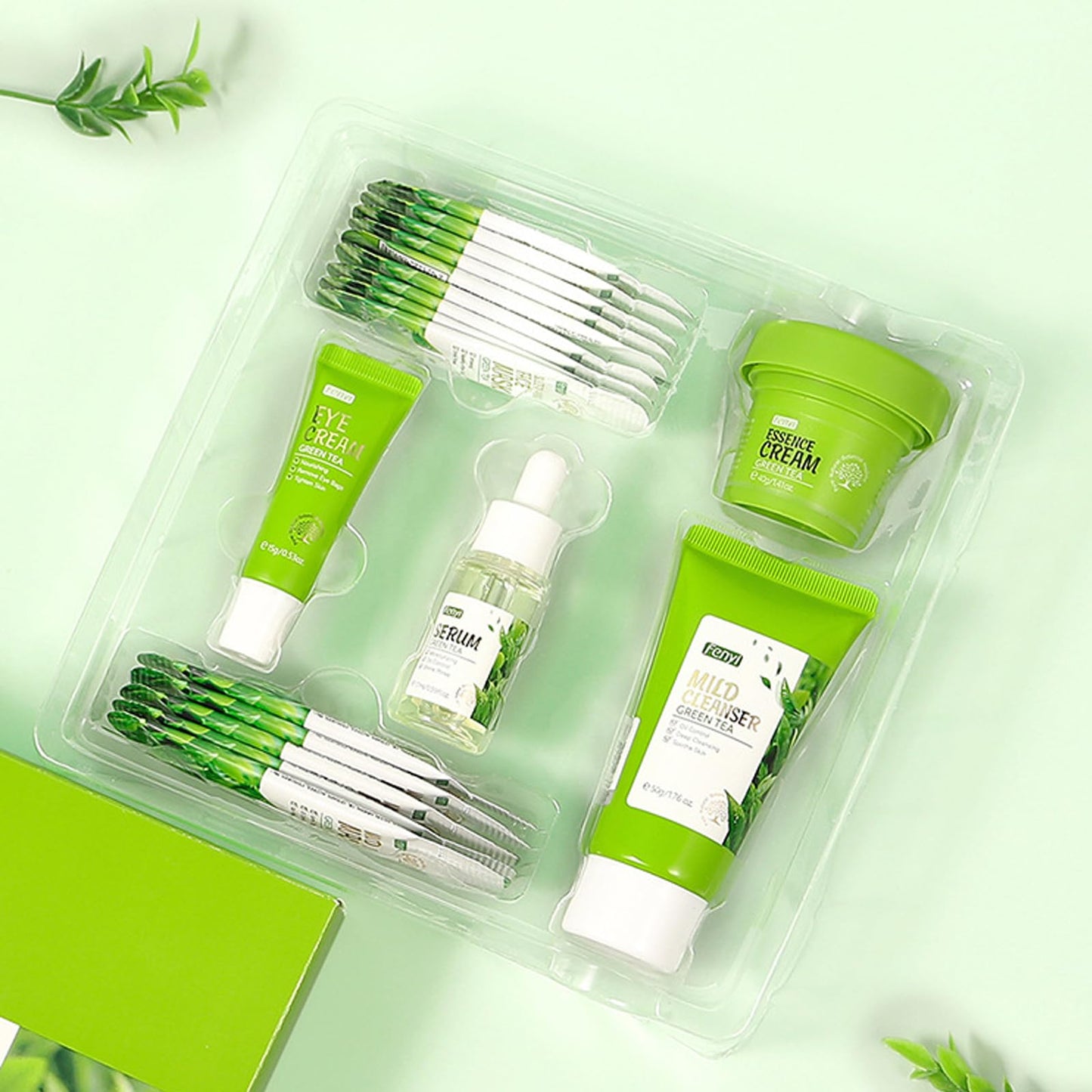 Green Tea Skincare Set Gifts For Men & Women,Anti Acne Skincare Set Include Cleanser-Serum-Eye Cream-Face Cream- Face Mask-Blackhead Remover Mask For Hydrate Shrink Pore Sooth Redness Oil Control