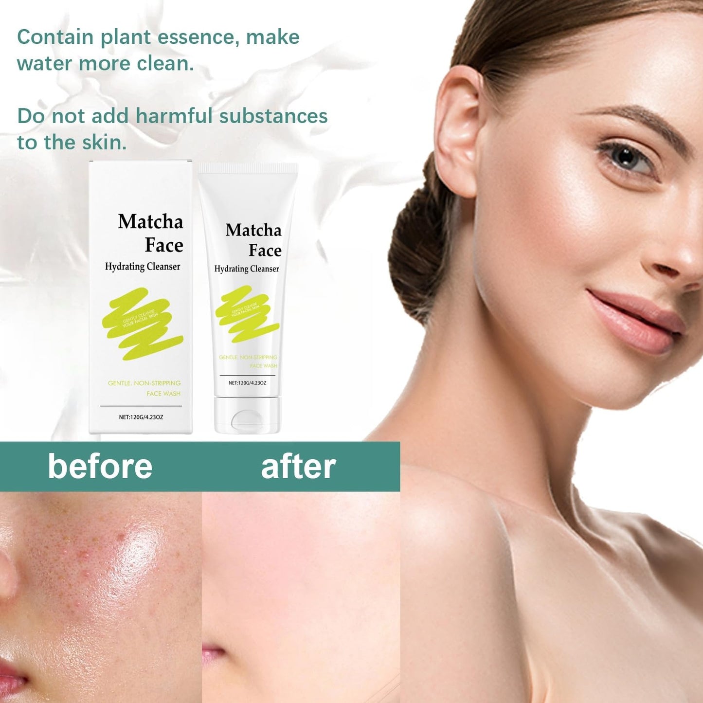 Xunzhi Matcha Hydrating Cleanser,Face Cleanser,Non Stripping Daily Face Wa/sh,Exfoliating Fa/ce W/as/h,Hydrating Gel Cle/anser,F/ace Wa/sh Women,Fac/e Wa/sh for All Skin Types,Facial Clean/ser