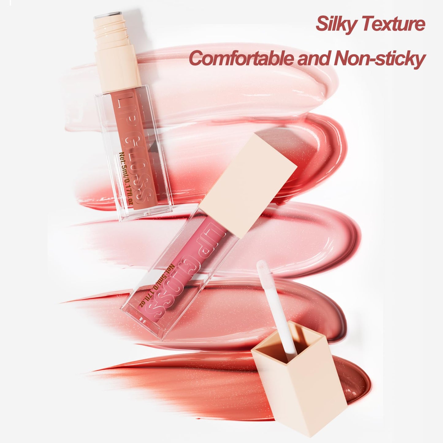Skynest 4 Pcs Hydrating Lip Gloss, ICE/MOON/SILK/PETAL High Moisturizing Oil Tint with Hyaluronic Acid, High Shine for Plumper Looking Lips (#A)