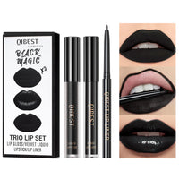 Shengqialun 3PCS Black Matte Liquid Lipstick, Lip Liner and Lipstick Set, Black Lip Gloss, Long-Lasting Velvety Lipstick One-Step Lip Makeup Set for Daily Makeup Goth Makeup and Holiday