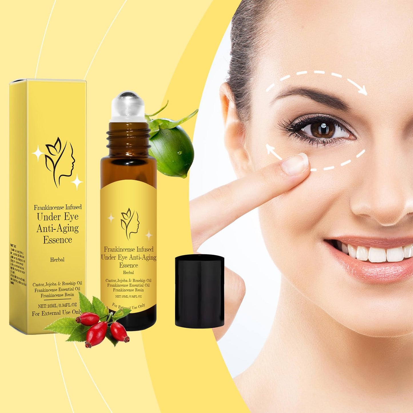 Generic Castor Oil and Frankincense Eye Roller | Organic Under Serum for Dark Circles and Bags | Moisturizing Treatment for Tired Eyes | Under Eye Oil Roller for Firmer Look